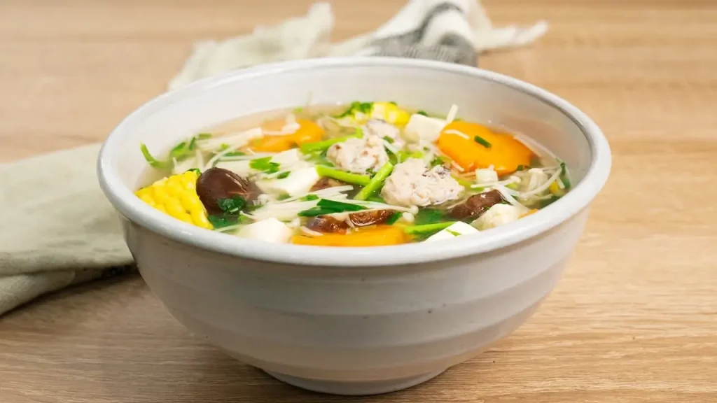 canh váng đậu nấu nấm